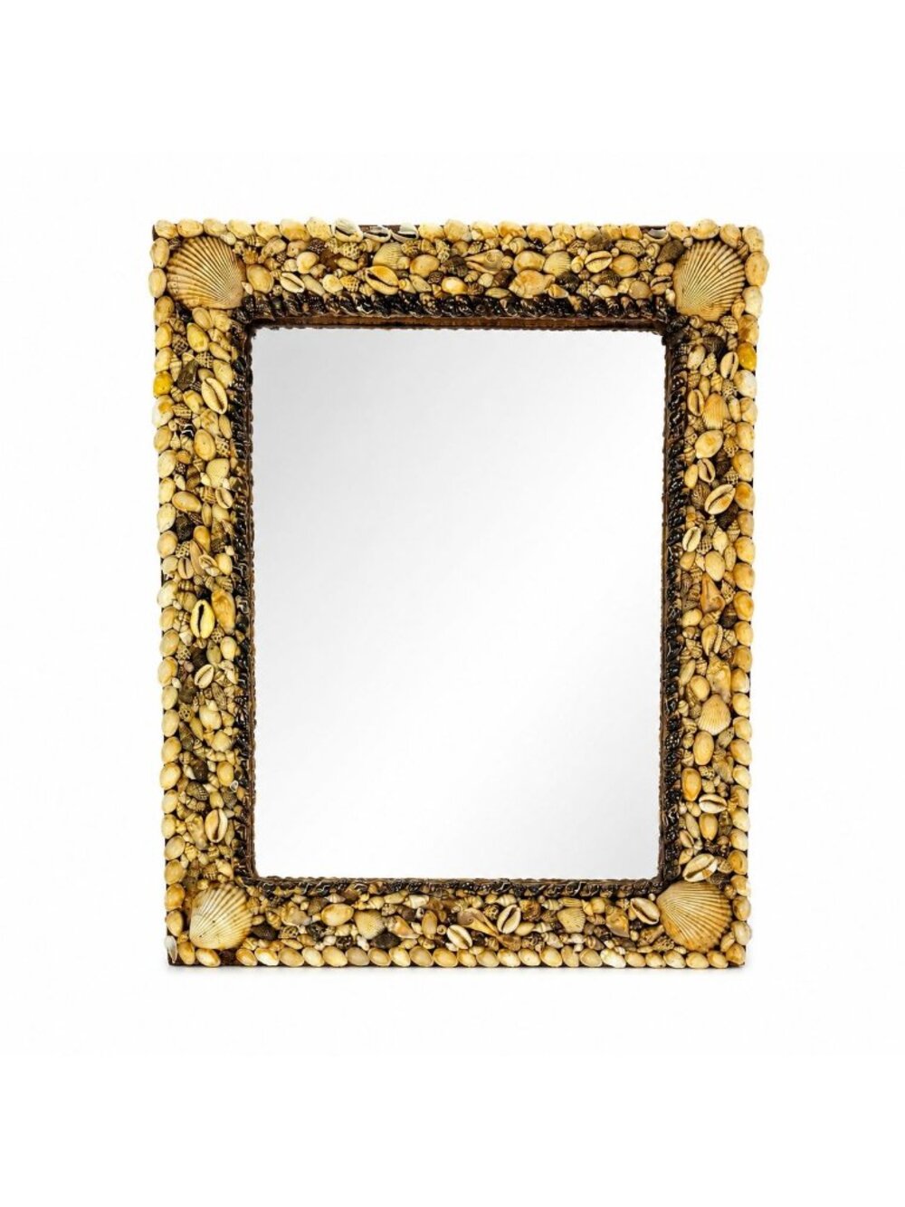Wall Mirror Shell Encrusted Handmade Velvet Back Coastal Nancy Myers Home Decor